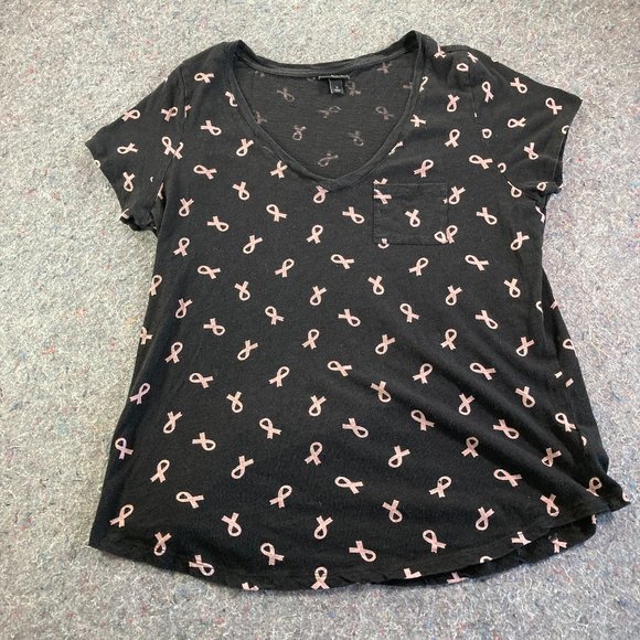 torrid Tops - Torrid Womens Black Pink Ribbon Cap Sleeve Scoop Neckline T-Shirt Size 0